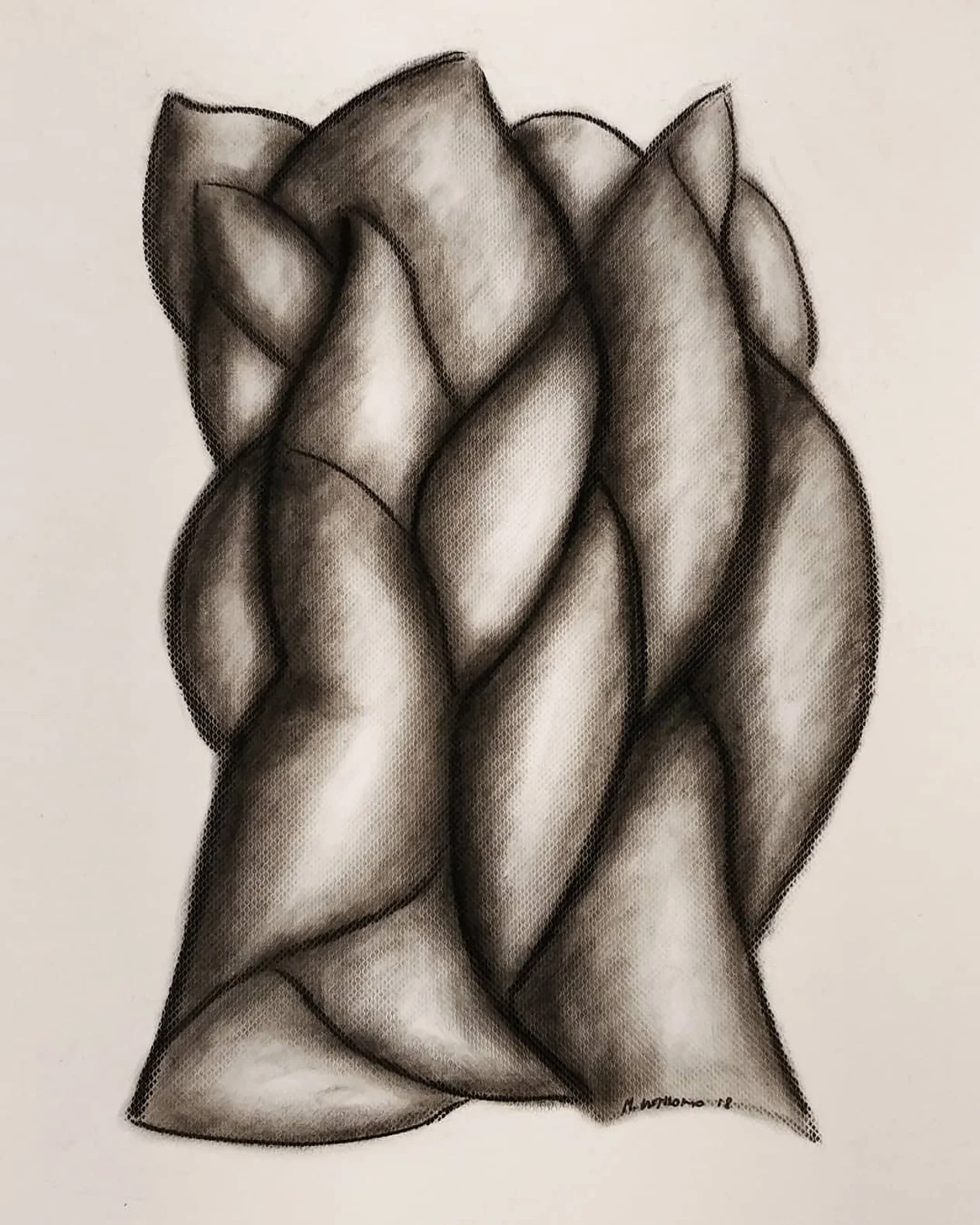 Composizione scultorea monocromatica a carboncino